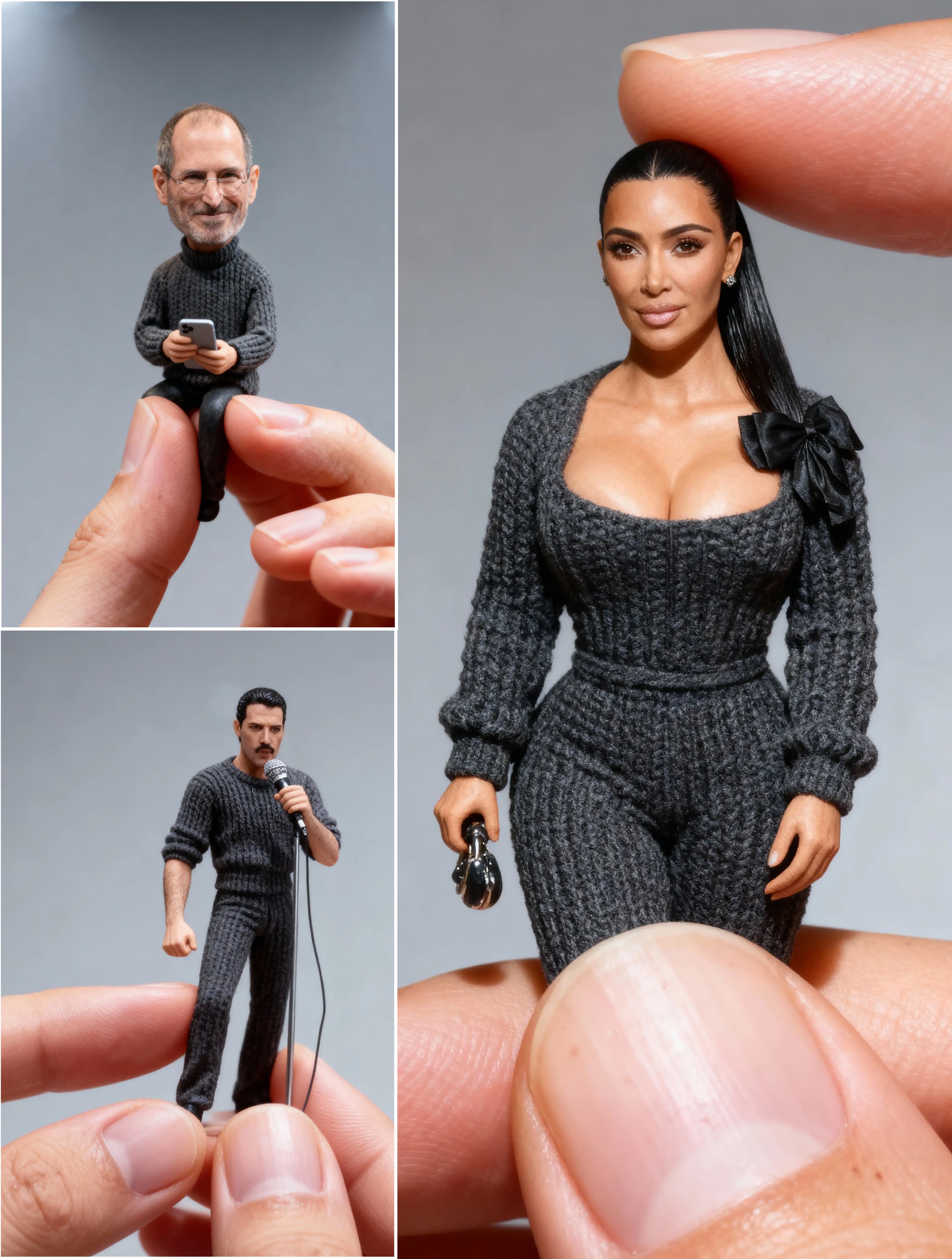 Gempix2 AI image generator: Hand-held miniature Jobs singer celebrity figures - Free AI creation